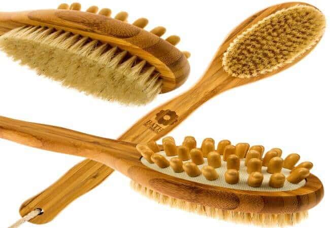 Bath Blossom Bamboo Body Brush for Back Scrubber - Natural Bristles Shower Brush with Long Handle - Excellent for Exfoliating Skin and Cellulite - Use Wet or Dry Brushing - Suitable for Men and W