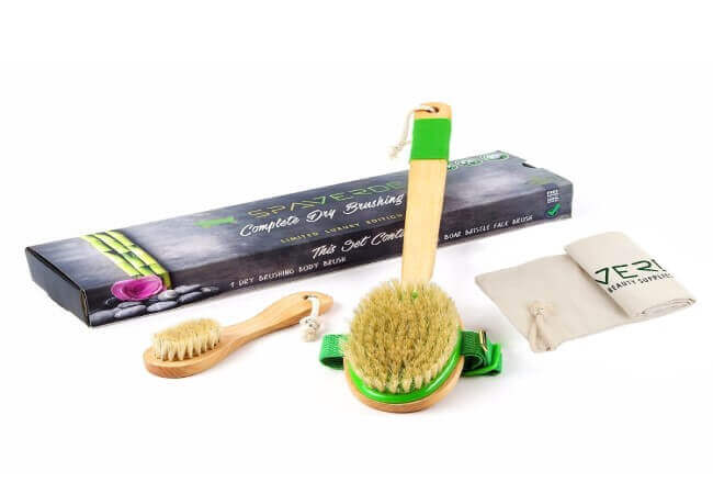 Dry Brushing Body Brush - Natural Boar Bristle Dry Brush Set for Body and Face Brushing - Skin Brush that Revitalizes and Rejuvenates - Aids Lymph Flow, Alleviates Cellulite and Eliminates Toxins