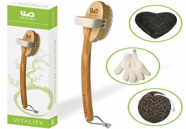 Premium Dry Brushing Body Brush for Exfoliating Dry Skin to Get Glowing Tighter Skin - Body Brush Set Includes Exfoliator Gloves, Pumice Stone and Konjac Sponge