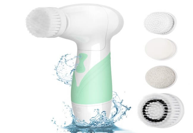Facial Cleansing Brush - Waterproof Face Scrub Brush with 4 Brush Heads, Face & Body Cleanser Brush