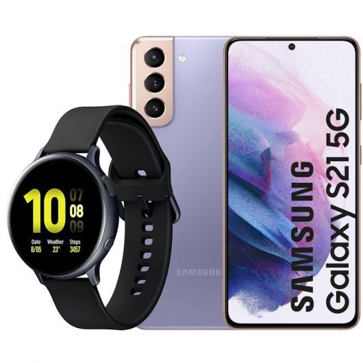 Samsung Pack Galaxy S21 5G 128GB Violeta Libre + Galaxy Watch Active2 Bluetooth 44 mm Aluminio Negro