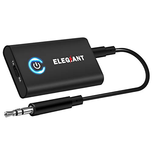 ELEGIANT Bluetooth 5.0 Transmitter, 2 in 1 Adapter for Car TV, 3.5 mm Jack Low Latency Audio Music Receiver in RX TX Mode, Multipoint Connection for Speaker MP3 / MP4 DVD Stereo System etc.
