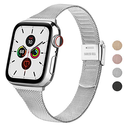 Wanme Strap Compatible with Apple Watch Strap 44mm 42mm 40mm 38mm, Narrow and Thin Stainless Steel Replacement Bracelet Metal Buckle for iWatch Series 6 5 4 3 2 1 SE (38mm / 40mm, Silver)